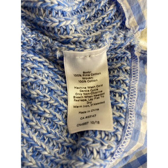 Talbots Sweater Womens M Blue Knit Gingham Hem Pima Cotton Phoebe Buffay - Picture 4 of 8
